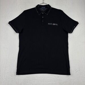 Denim & Flower Ricky Singh Mens Large Black Paisley Trim Short Sleeve CA6-29